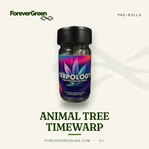Terpology Animal Tree Timewarp hash infused pre-rolls in a jar at ForeverGreen