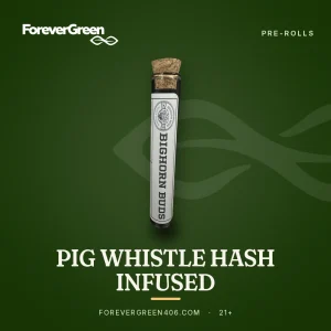 Bighorn Buds Pig Whistle hash infused pre-roll in a glass tube at ForeverGreen